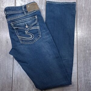 Silver Jeans Berkley Flap Womens 30x34 Blue Bootcut Contrast Stitch Western